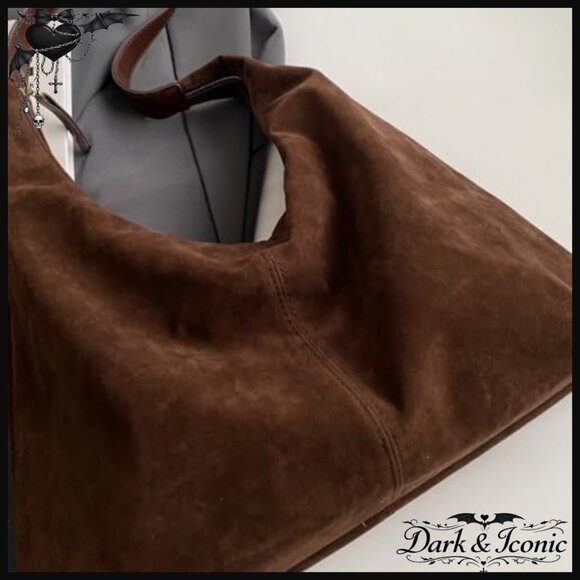 Slouchy Suede Hobo Shoulder Bag Large Capacity Work Travel Purse - Picture 6 of 7